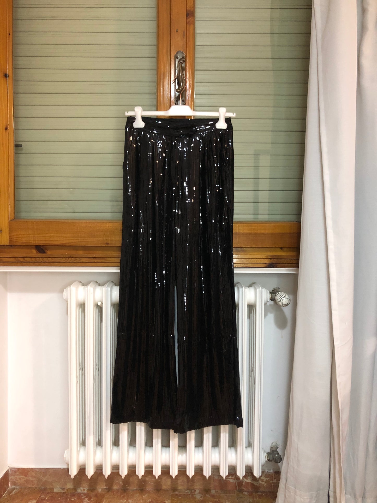 Pantalone micro-paillettes nero
