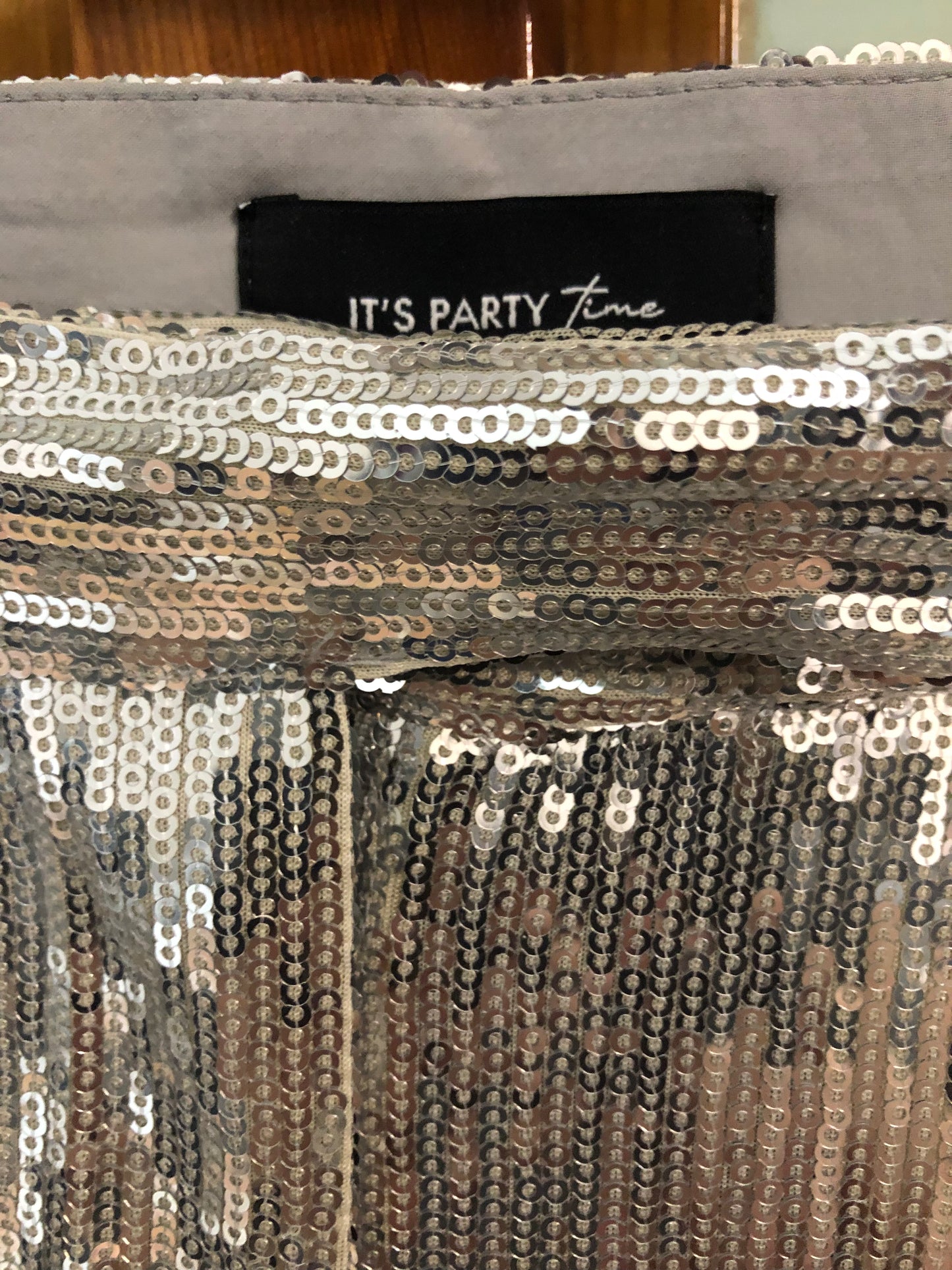 Pantalone micro-paillettes argento