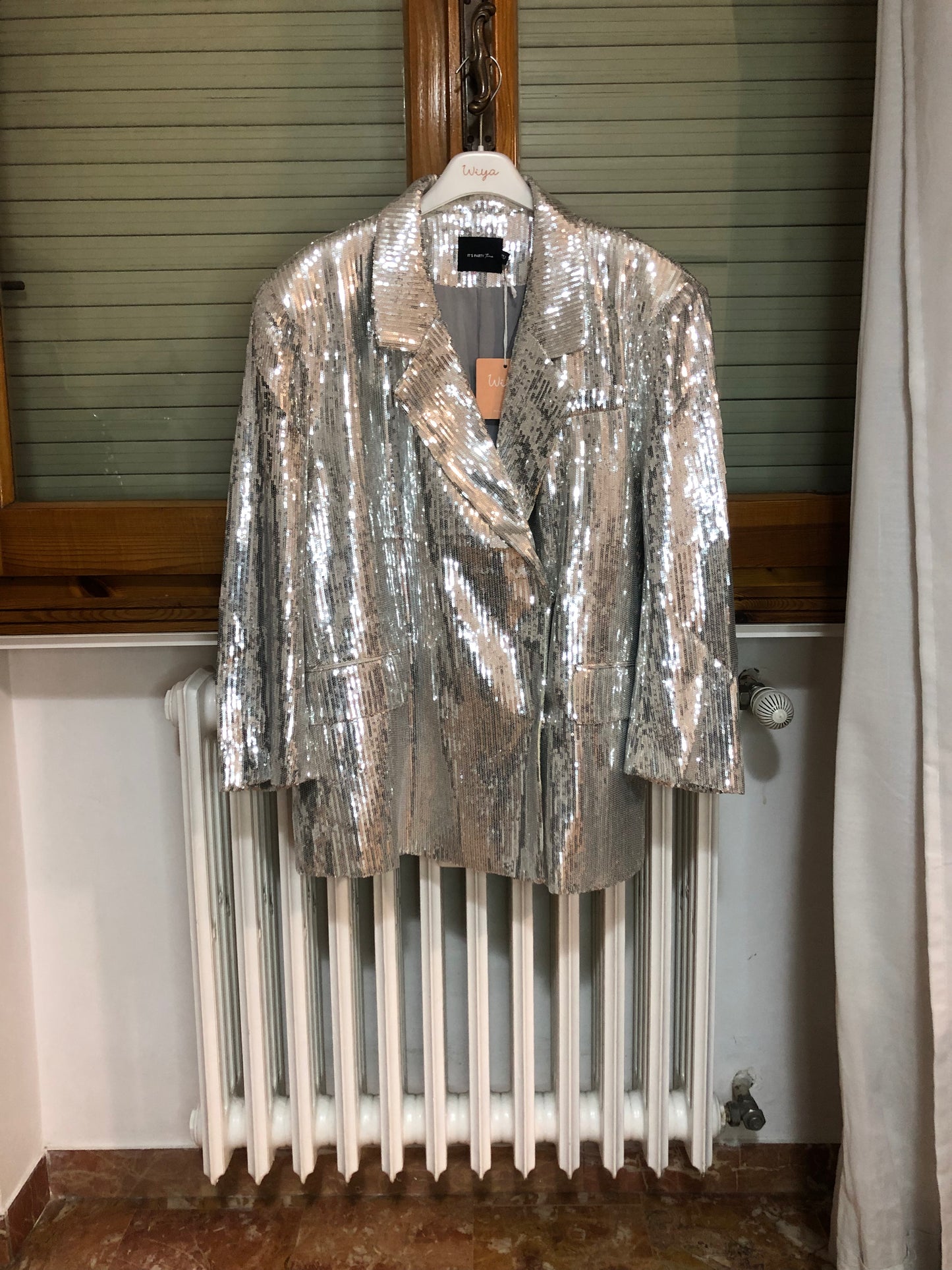 Blazer micro-paillettes argento