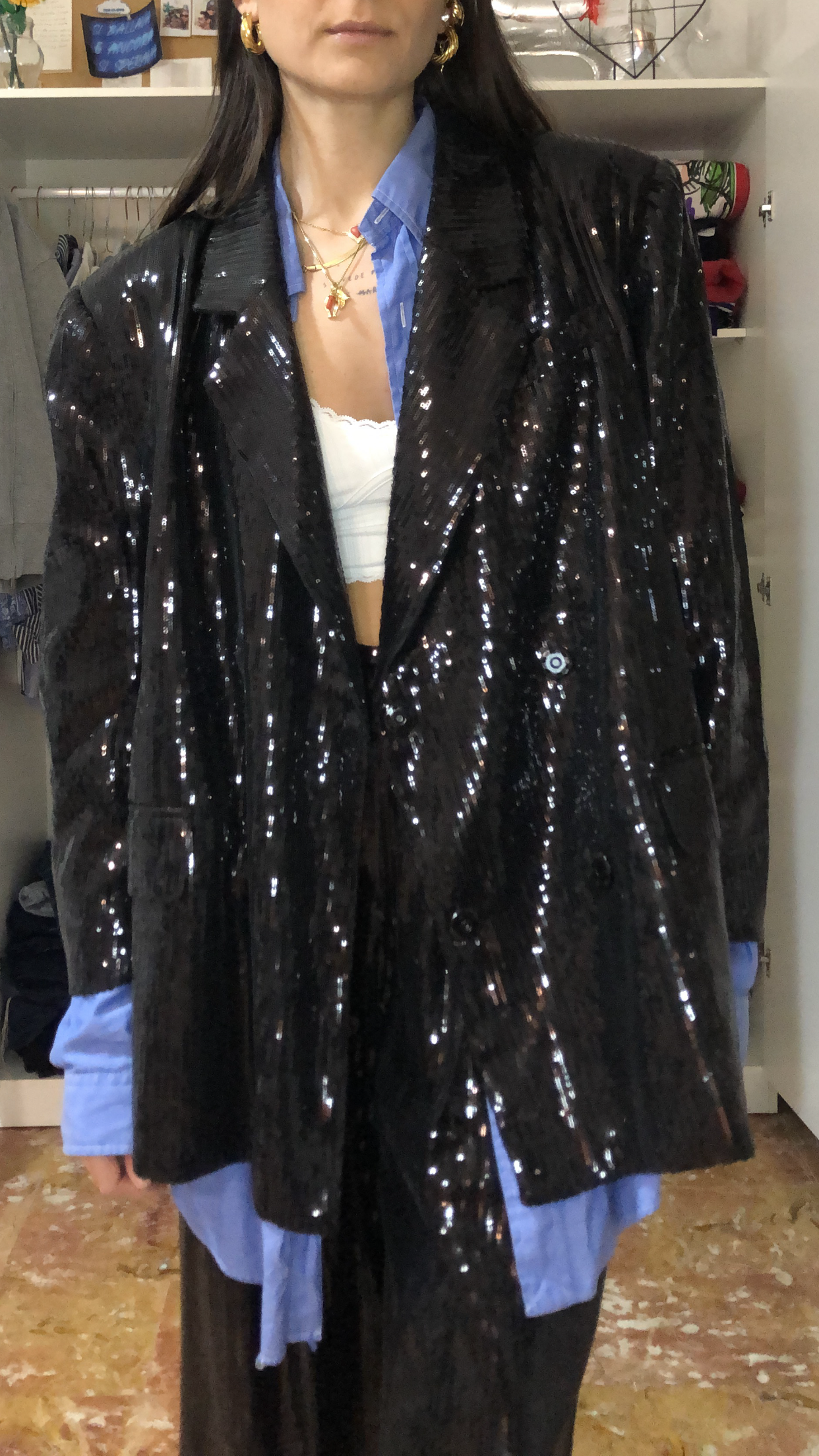 Blazer micro-paillettes nero