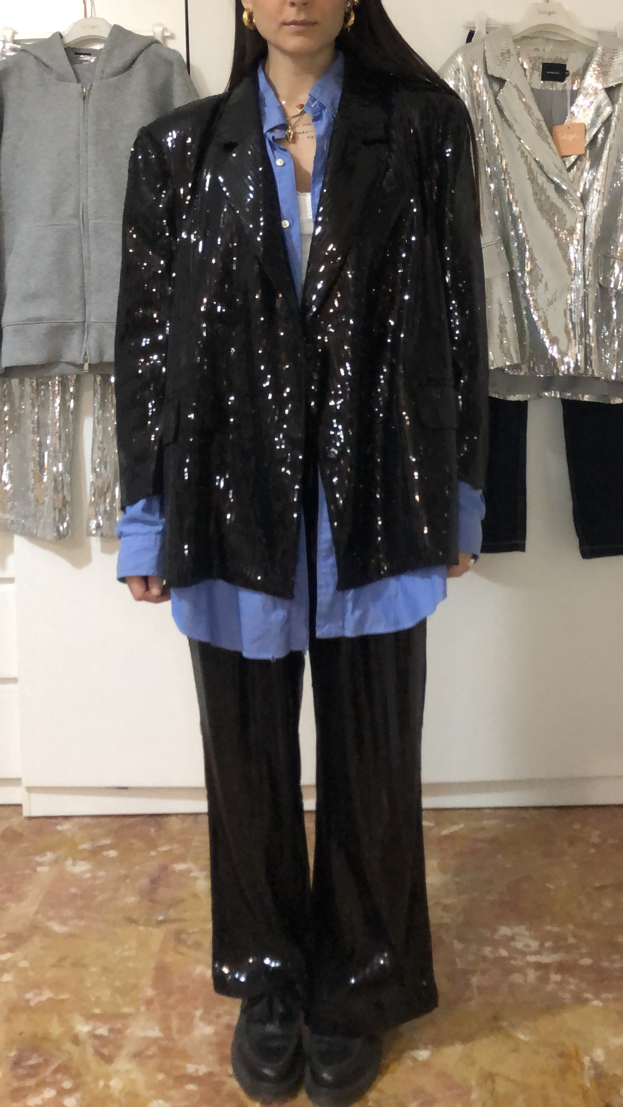 Pantalone micro-paillettes nero