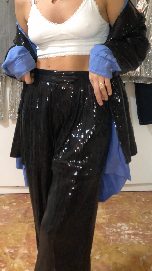 Pantalone micro-paillettes nero