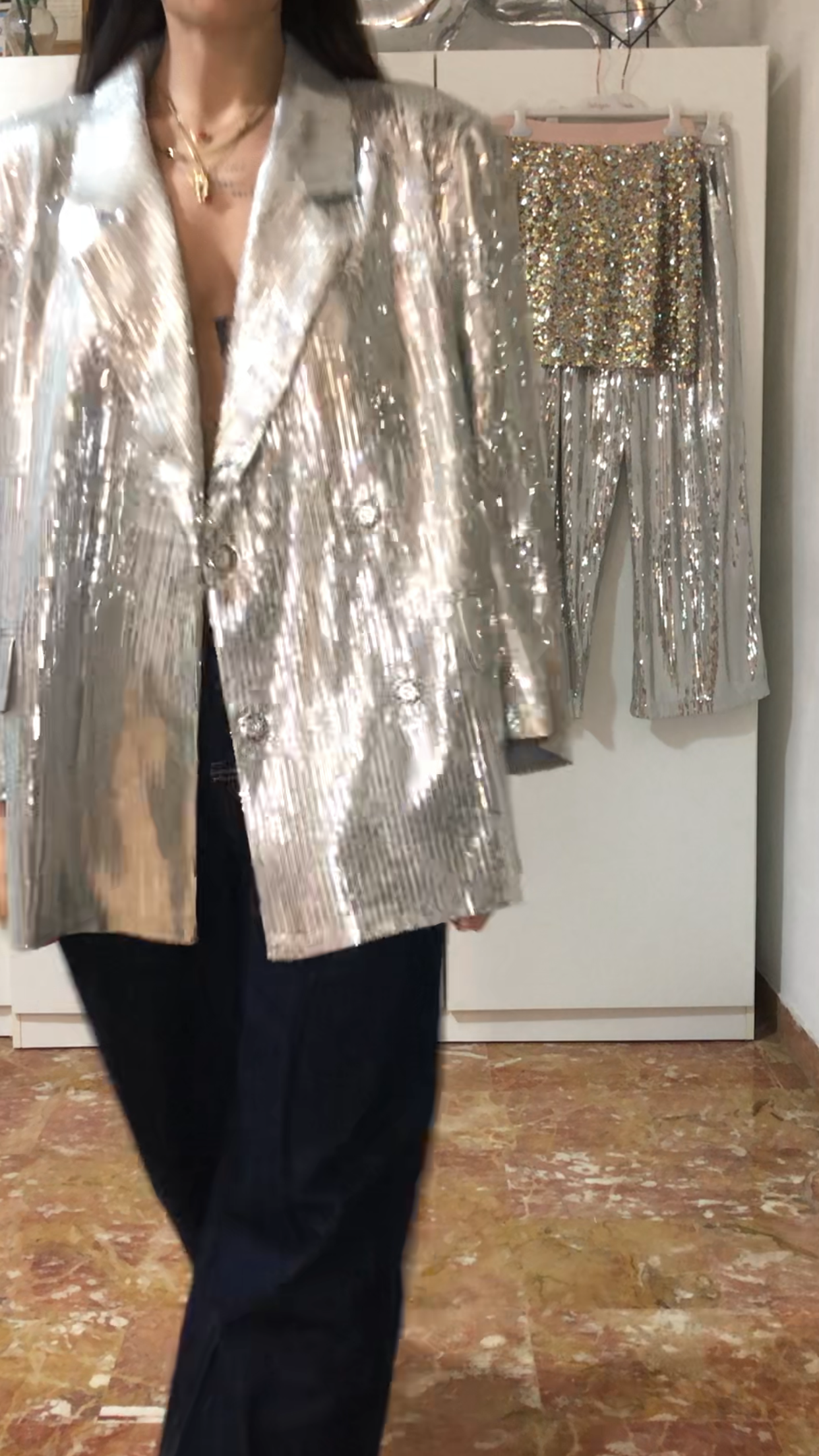 Blazer micro-paillettes argento