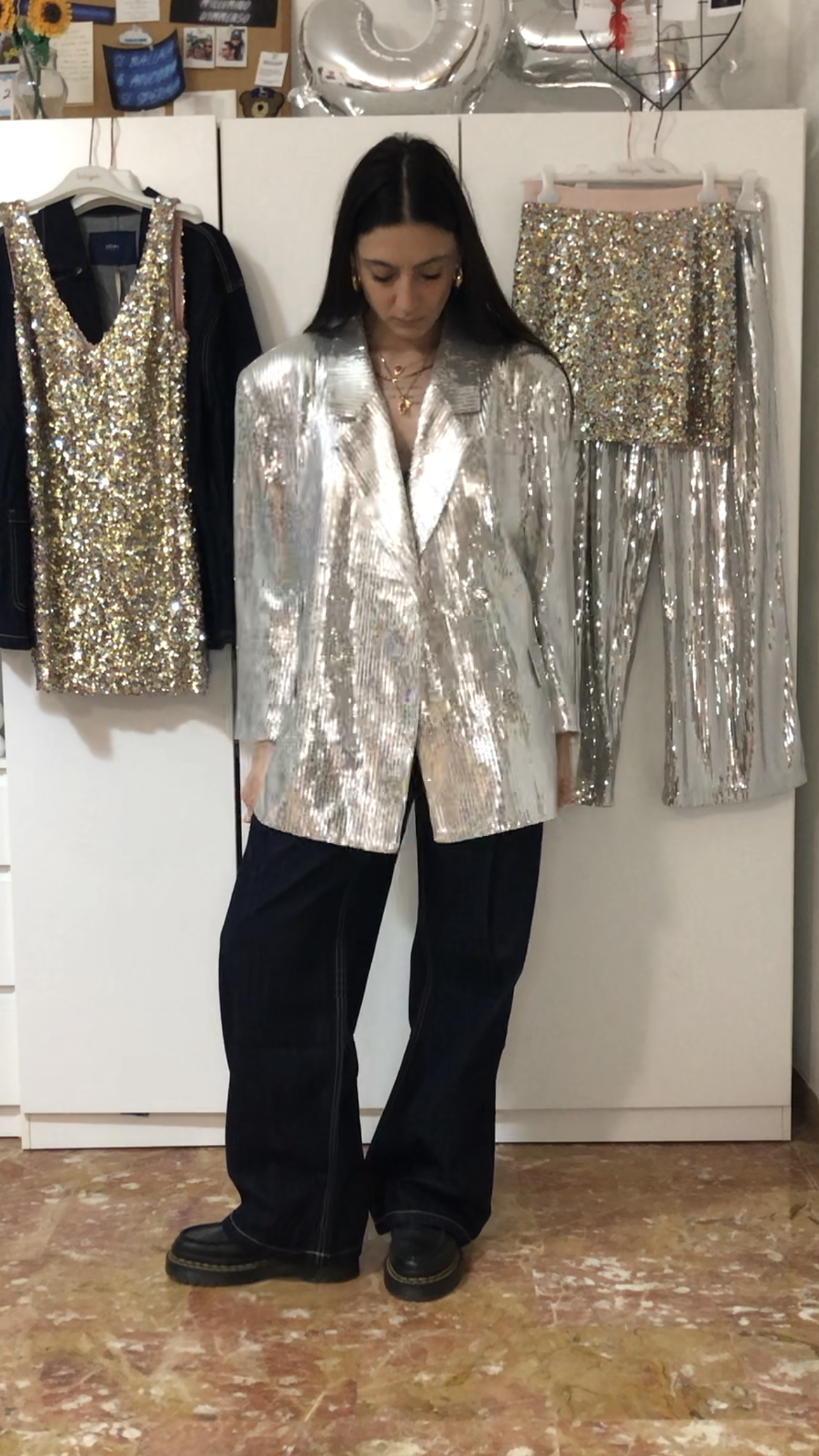 Blazer micro-paillettes argento
