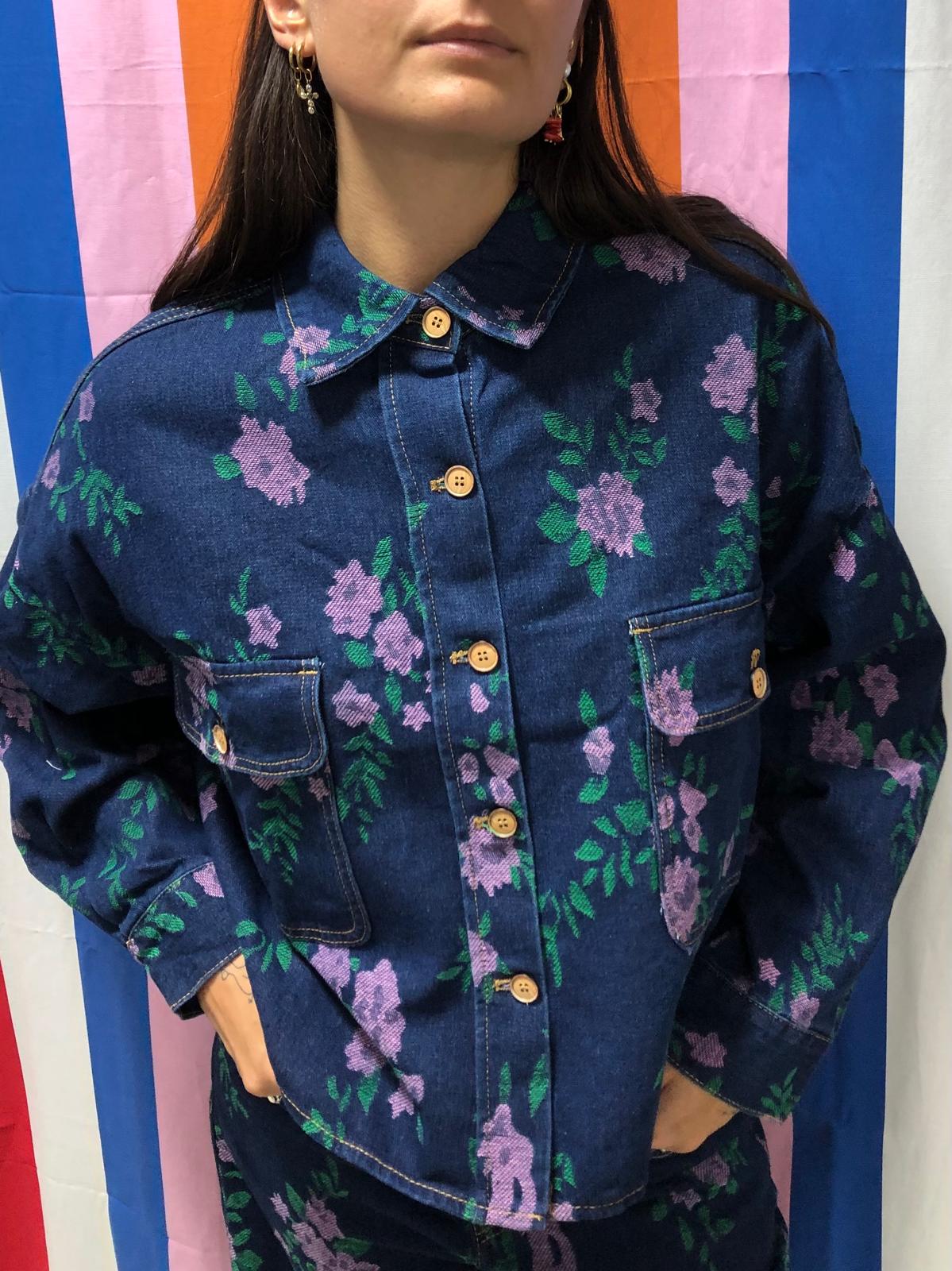 Camicia in Denim Jacquard a Fiori