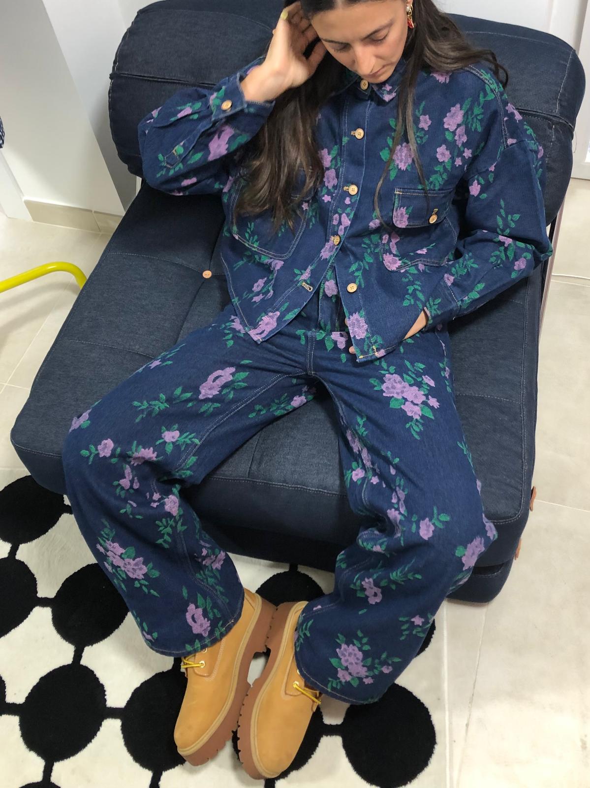 Camicia in Denim Jacquard a Fiori