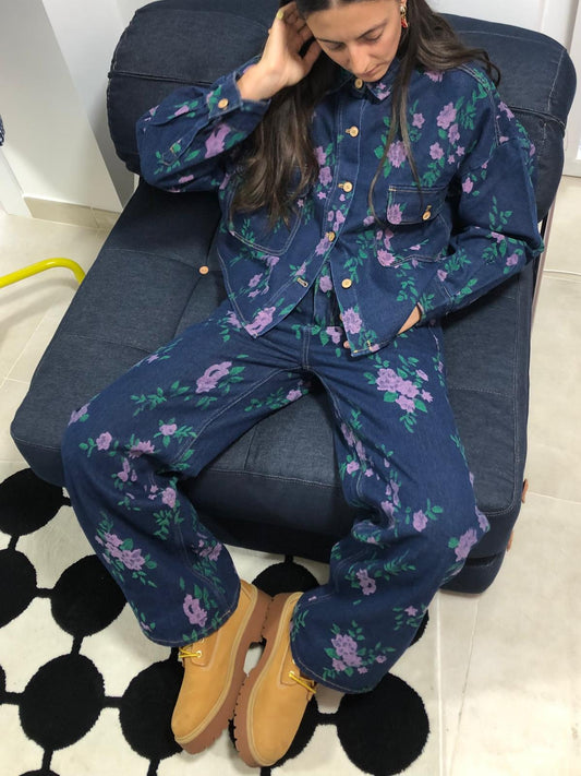 Camicia in Denim Jacquard a Fiori