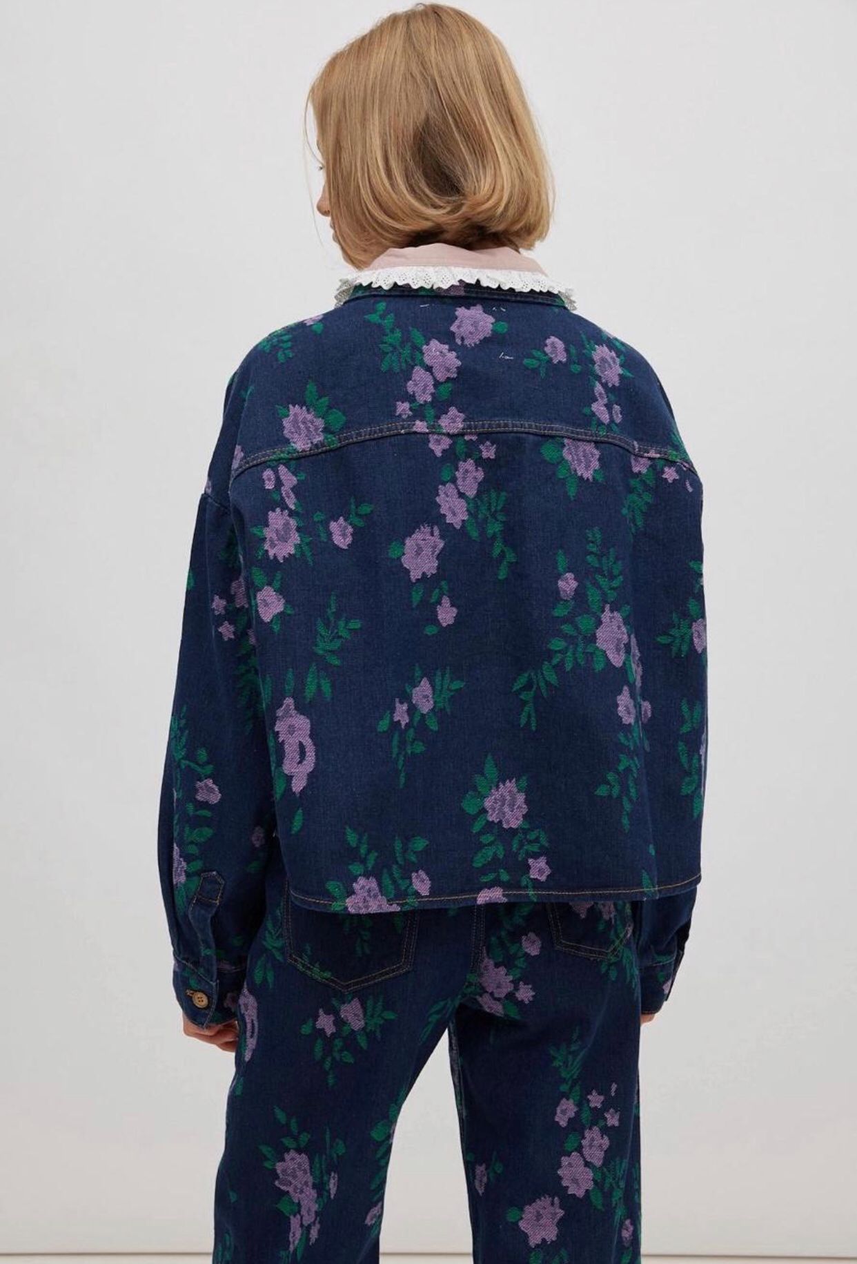 Camicia in Denim Jacquard a Fiori